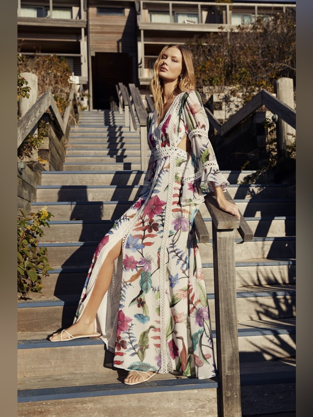 NWT PatBO Zamia Floral Lace Trim Cutout Maxi Dress Size 4 MSRP $795